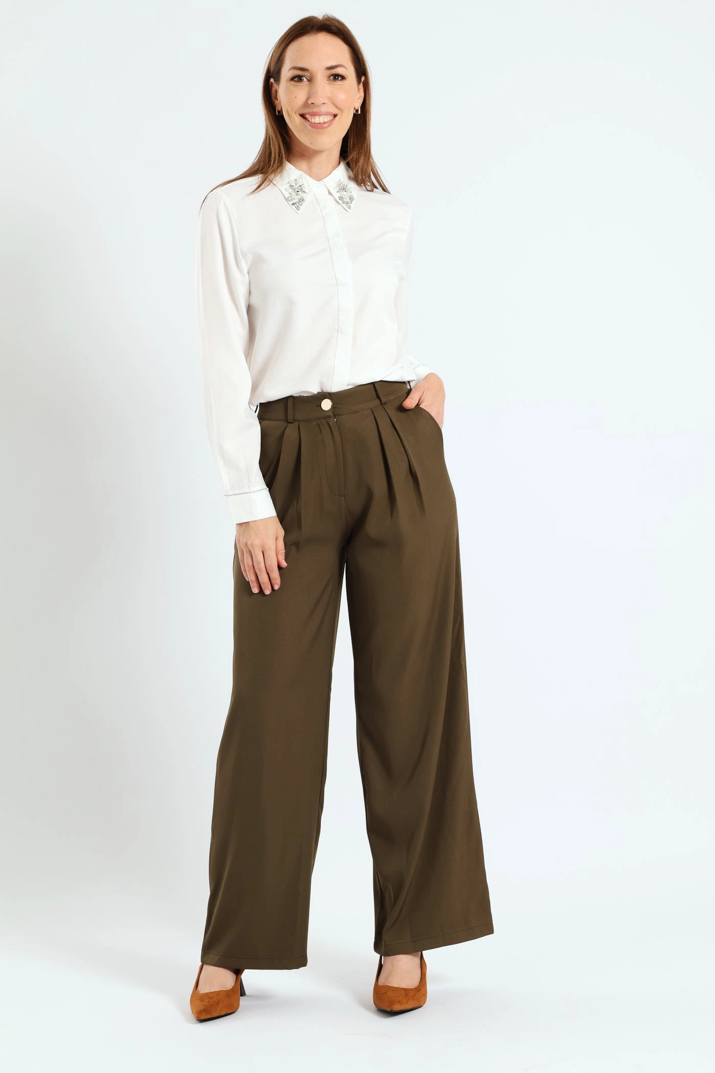 Embellished Collar Shirt - Cream Printed fashion Fashion collections