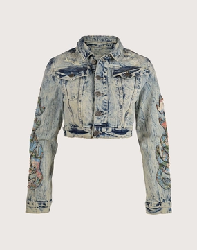 Embroidered fashion Grindhouse Denim Flame Jacket Affordable fashion