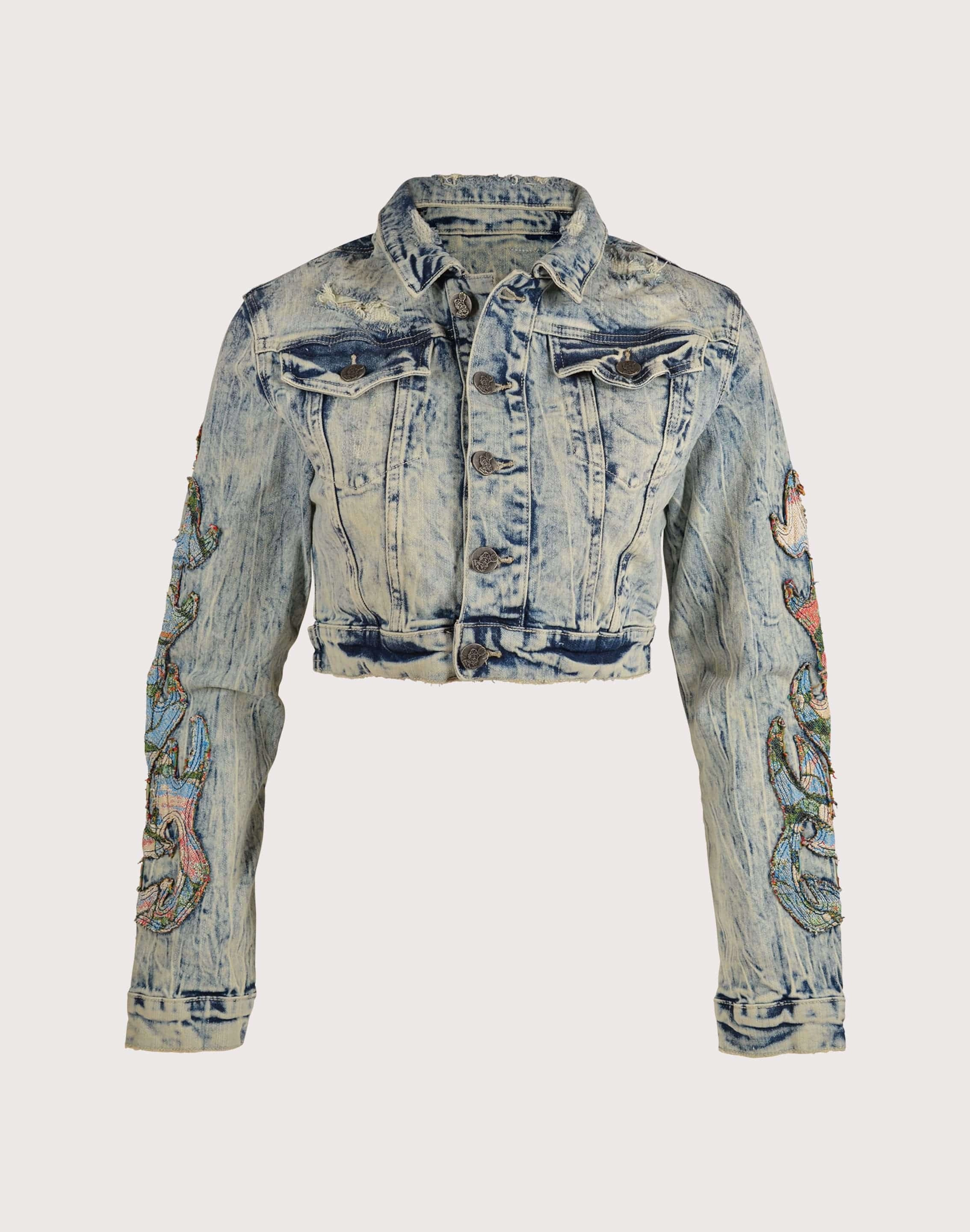 Embroidered fashion Grindhouse Denim Flame Jacket Affordable fashion