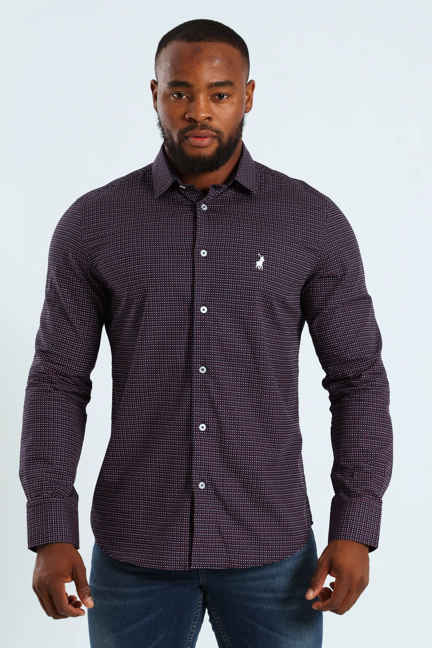 Embroidered fashion Maxim Long Sleeve Shirt - Navy Fashion rental
