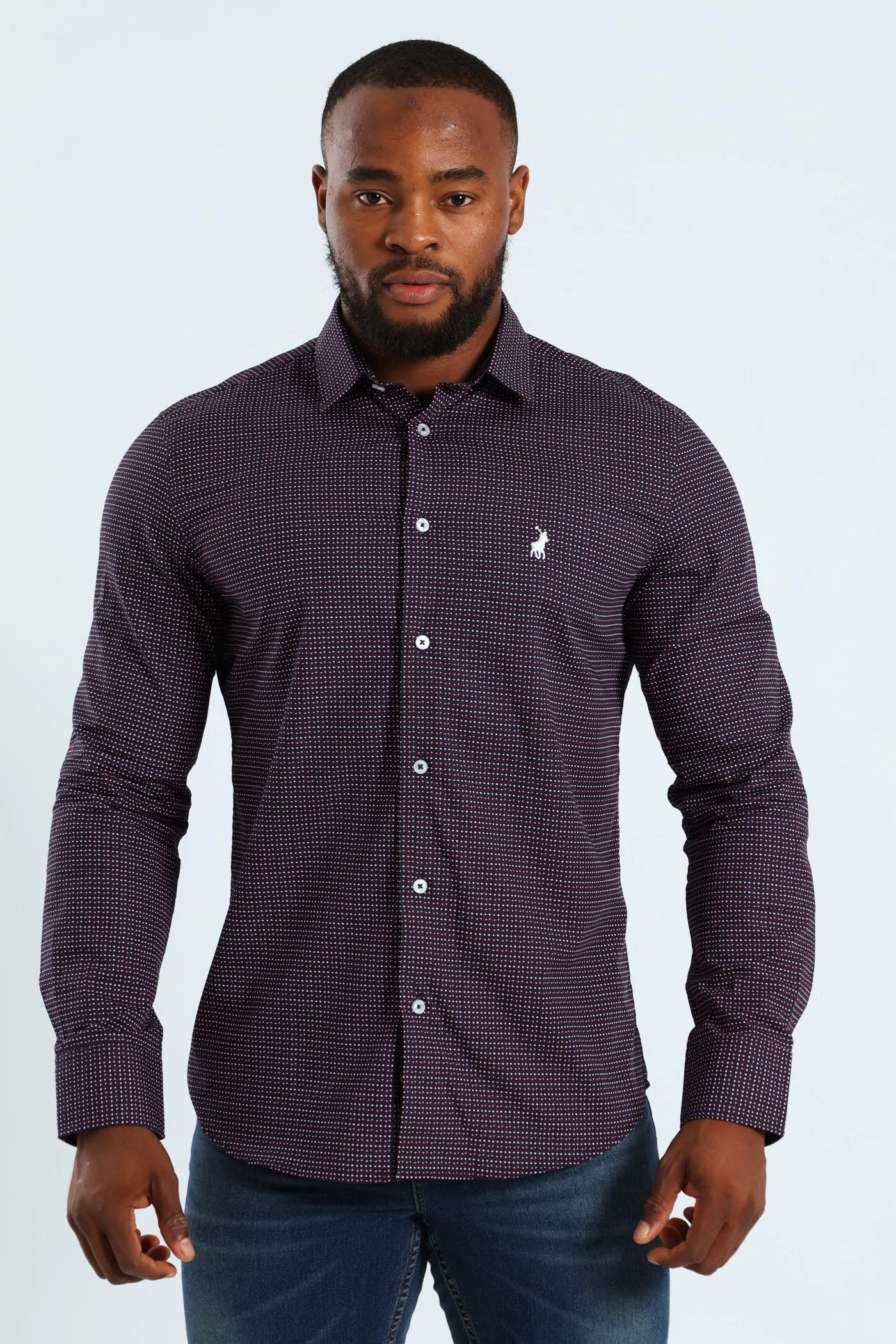 Maxim Long Sleeve Shirt - Navy Minimalist fashion Patterned fashion (floral, stripes, etc.)