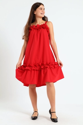 Ethical fashion choices Girls Drop Tier Frilly Dress - Red Fashion museums