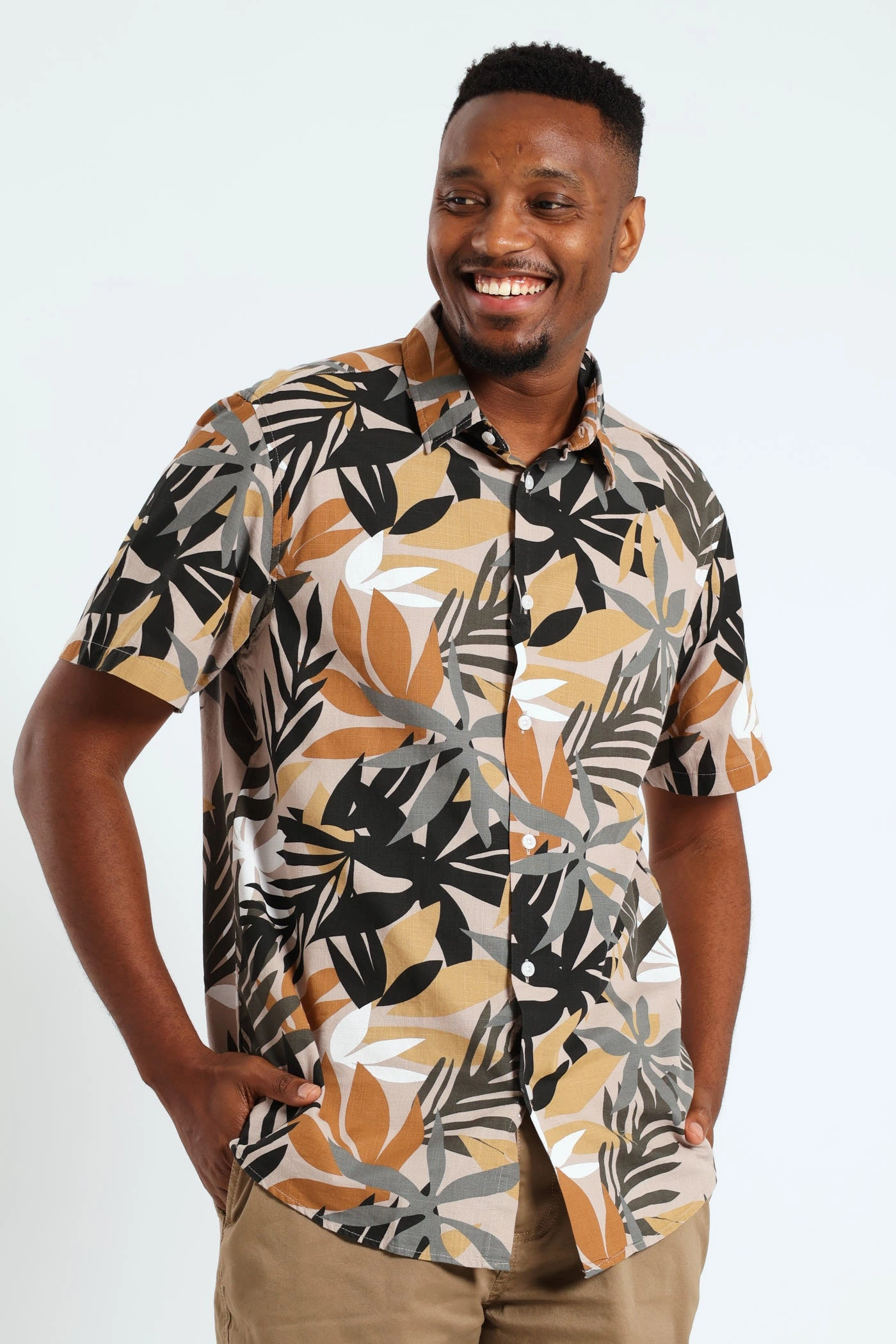 Ethical fashion choices Leaf Print Shirt - Light Stone Comfortable apparel