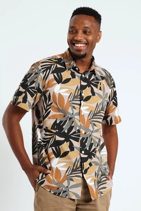 Ethical fashion choices Leaf Print Shirt - Light Stone Comfortable apparel