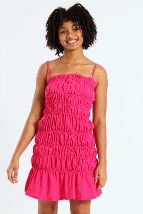 Evening wear Girls Shirring Strappy Dress - Cerise Fashion labels