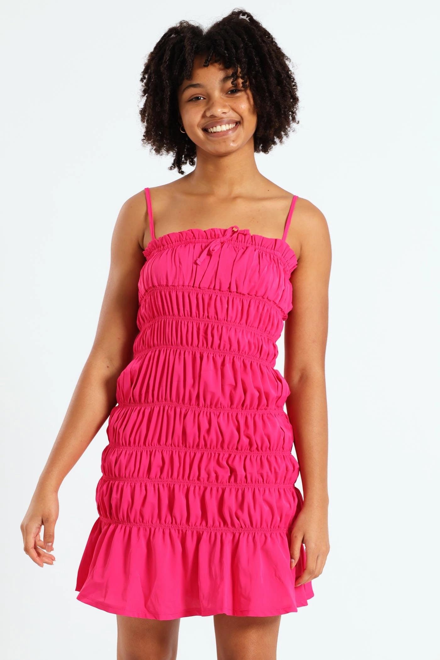 Beaded fashion items Girls Shirring Strappy Dress - Cerise Casual wear options