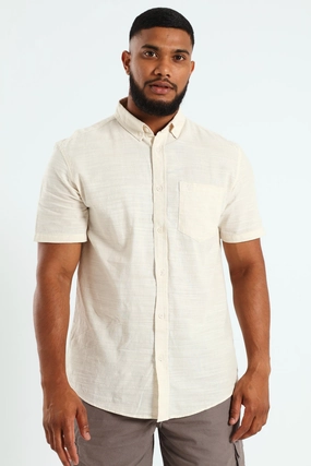 Everyday wear Button Down Plain Cotton Slub Shirt - Off White Fashion must - haves