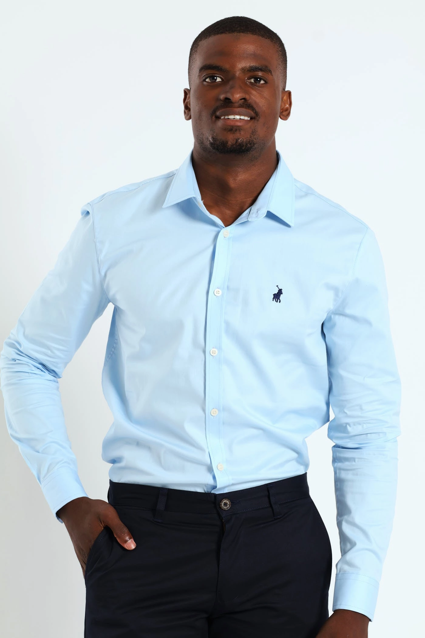 Christian Long Sleeve Slim Fit Strtch Shirt - Light Blue Fashionable options Fashion forecasting