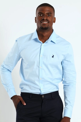 Everyday wear Christian Long Sleeve Slim Fit Strtch Shirt - Light Blue Fashion inspiration