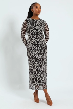 Everyday wear Printed Mesh A-Line Maxi Dress - Black/Cream Bohemian style items