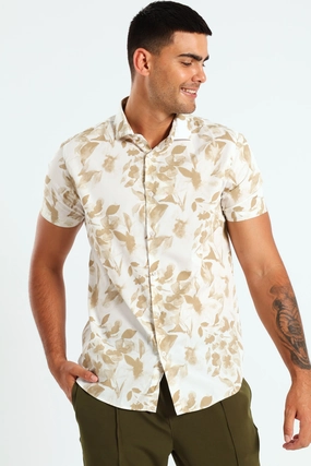 Everyday wear Short Sleeve Floral Shirt - White/Beige Fashion models