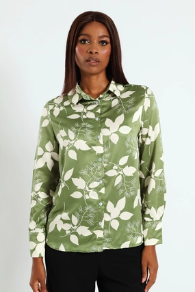 Fashion accessories Floral Satin Shirt - Green Party wear