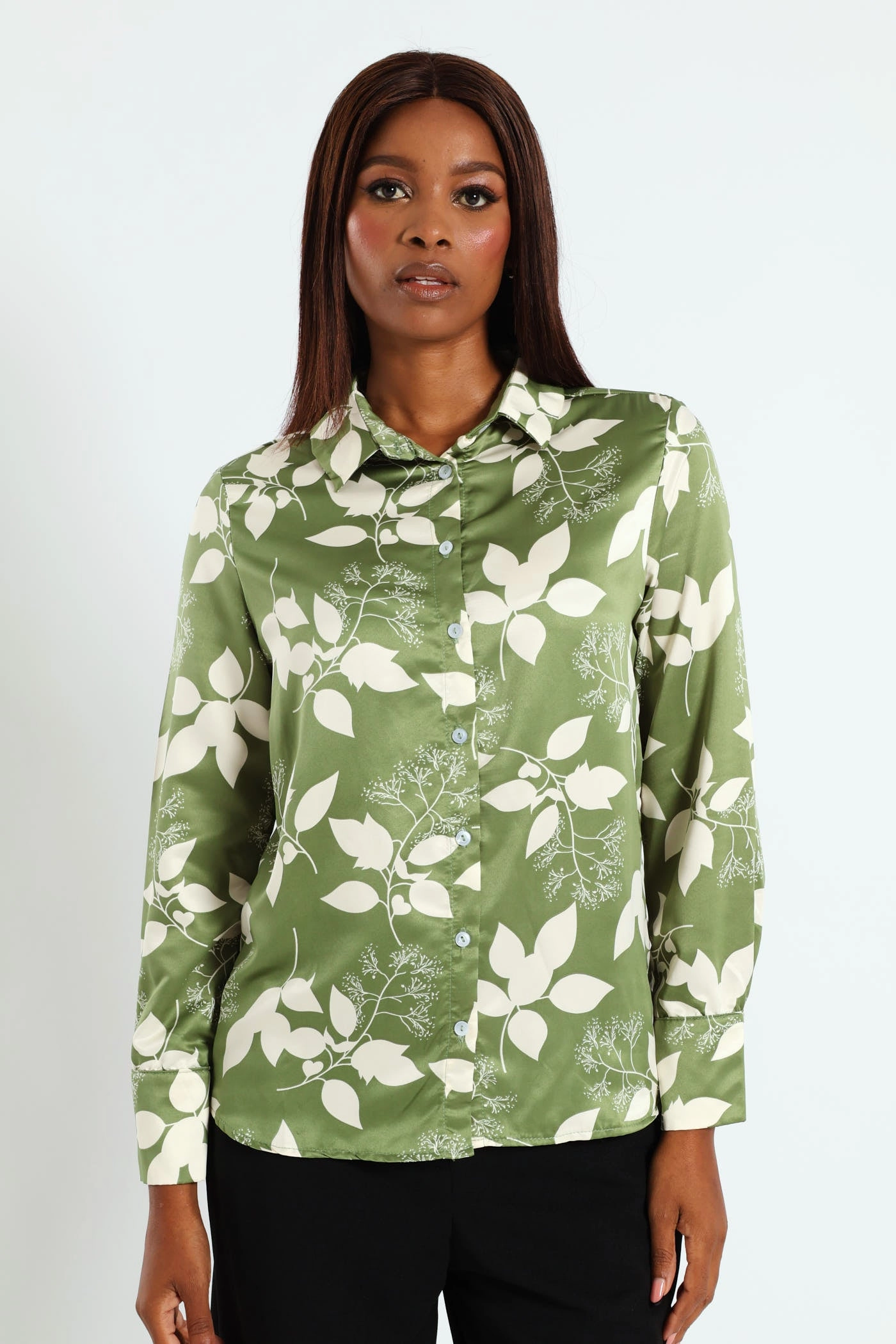 Fashion accessories Floral Satin Shirt - Green Party wear