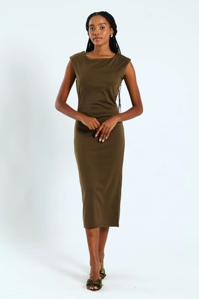 Fashion boutiques Boatneck Column Midaxi Dress - Fatigue High - end fashion
