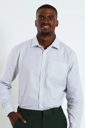 Fashion boutiques Textured Square Print Shirt - White/Navy Cotton - made fashion