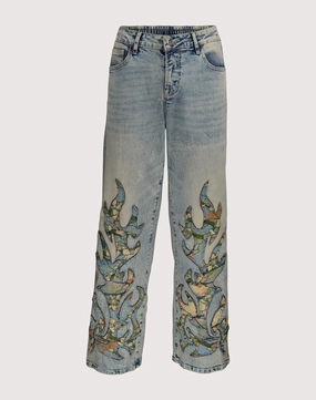 Fashion brands Grindhouse Wide Leg Denim Flame Pants Fashion subscription services
