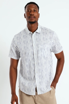 Fashion brands Short Sleeve Stripe Shirt - White/Blue Beaded fashion items