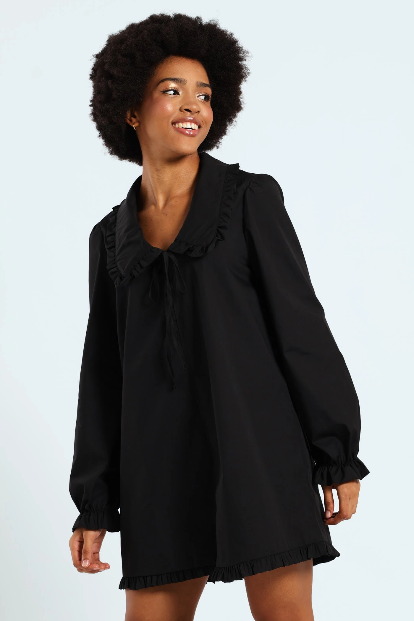 Collared Frill Hem Mini Dress - Black Fashion influencers' recommendations Fashion must - haves