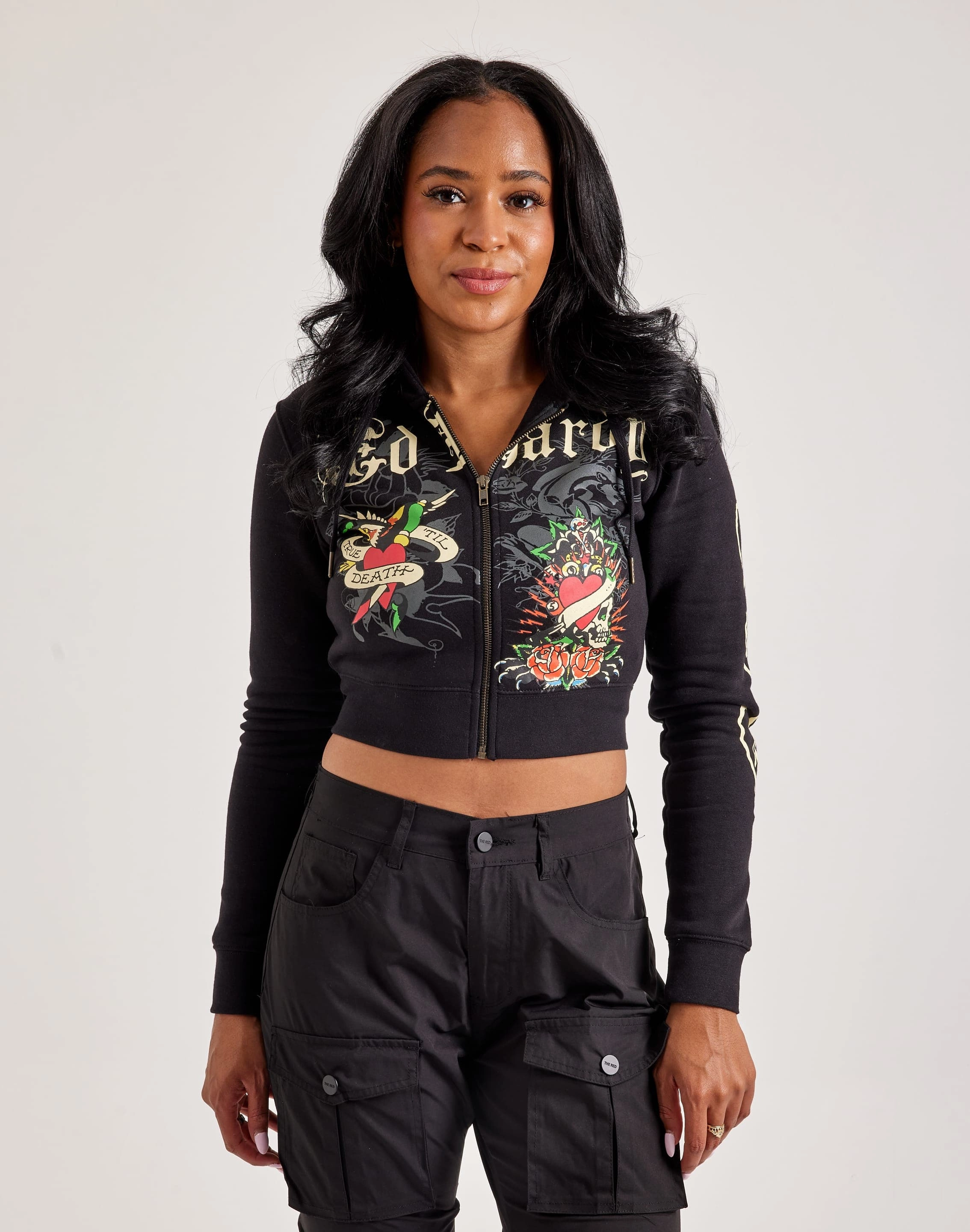 Silk - fabric fashion Ed Hardy Rose Skull Full-Zip Fleece Hoodie Retro fashion finds