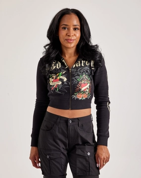 Fashion customization Ed Hardy Rose Skull Full-Zip Fleece Hoodie Fashion advice