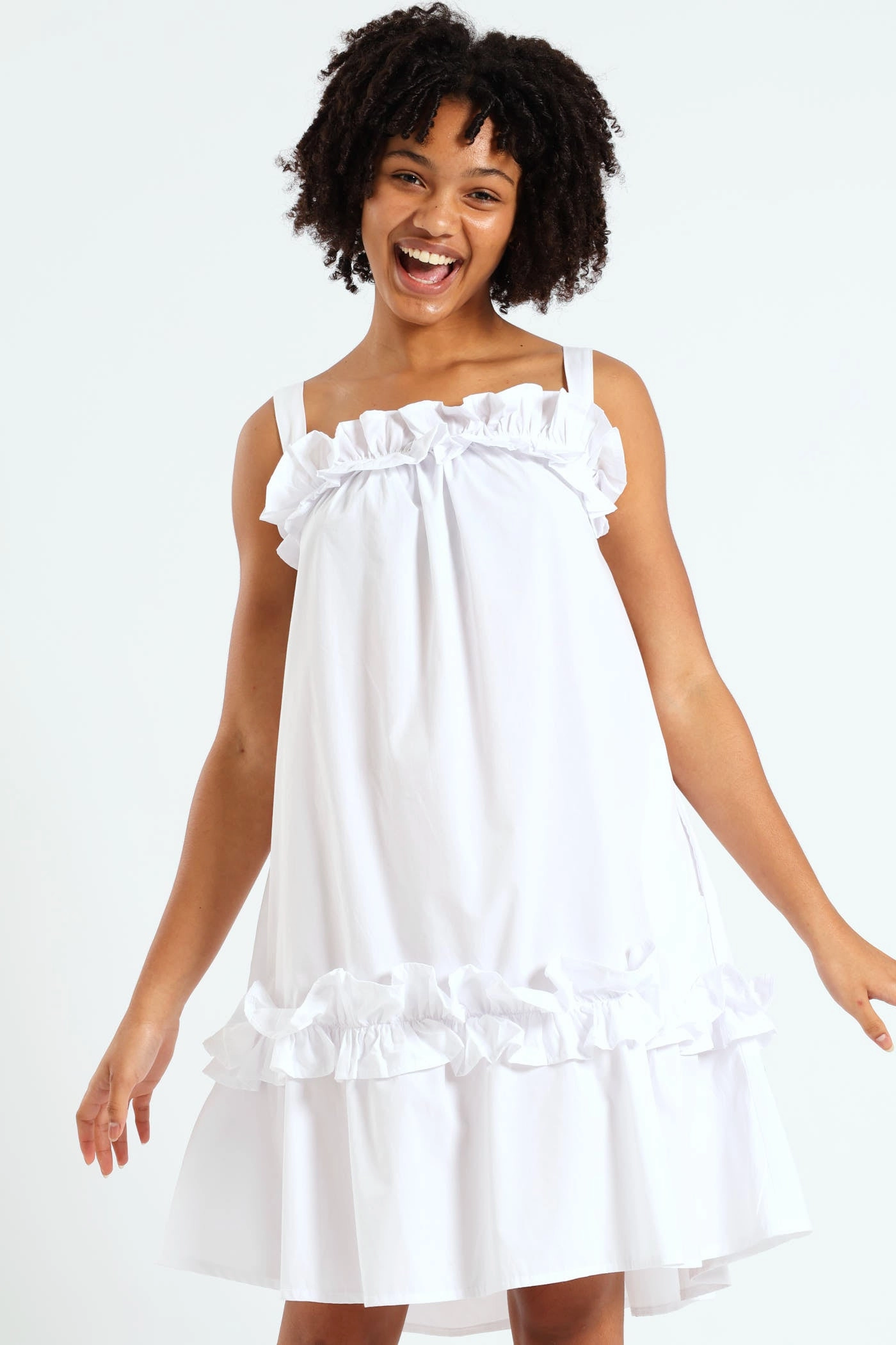 Fashion must - haves Girls Drop Tier Frilly Dress - White Denim - based fashion