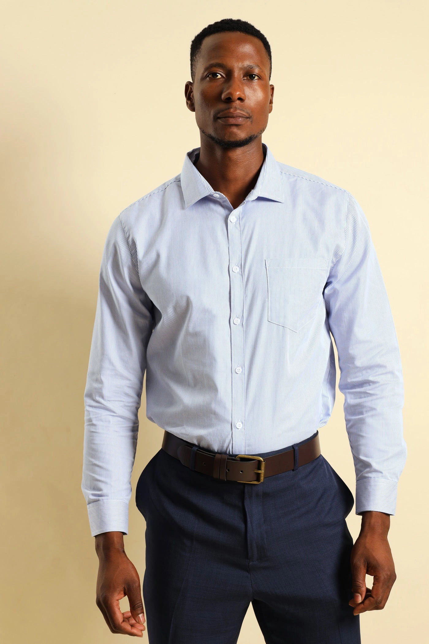 Free shipping offers Premium Stripe Shirt - White/Blue Fashion bloggers' picks