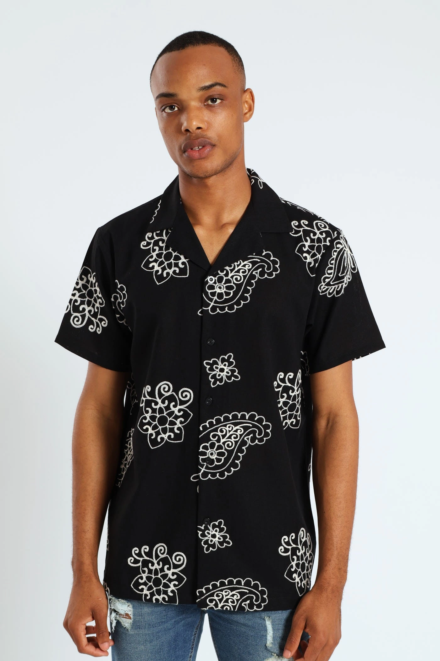 Fashion events Bandana Paisley Embroidery Shirt - Black Fashion subscription services