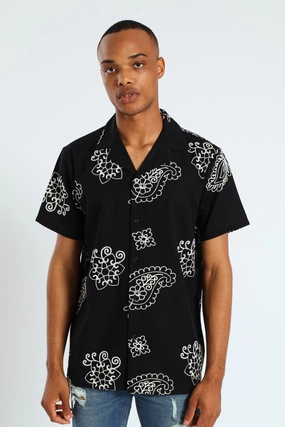 Fashion events Bandana Paisley Embroidery Shirt - Black Fashion subscription services