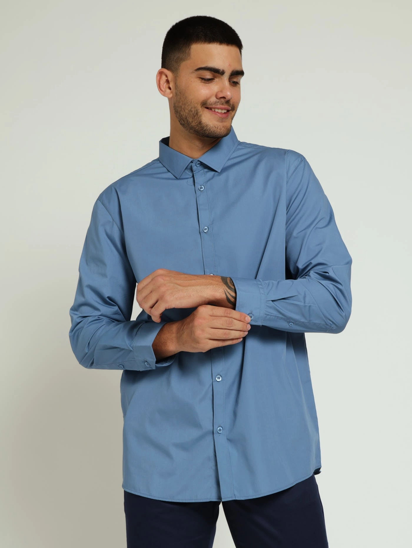 Fashion exhibitions Easy Care Long Sleeve Shirts - Blue Fashionable options
