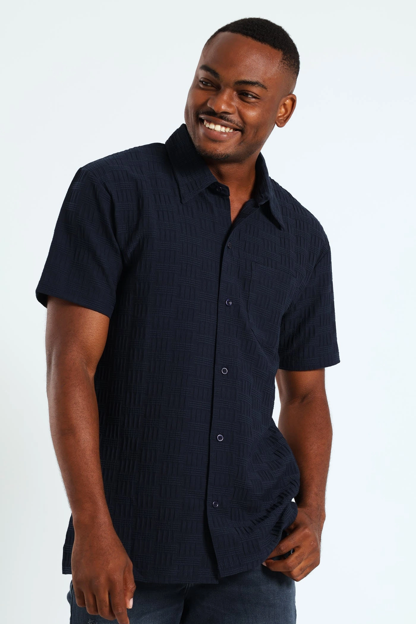 Activewear gear Texture Button Through Shirt - Navy Fashion sizes