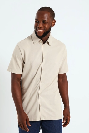 Fashion for all ages Button Through Mini Waffle Shirt - Camel Budget - friendly fashion