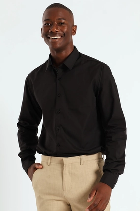 Fashion for all ages Contrast Collar Cuff Shirt - Black Fashion-forward items