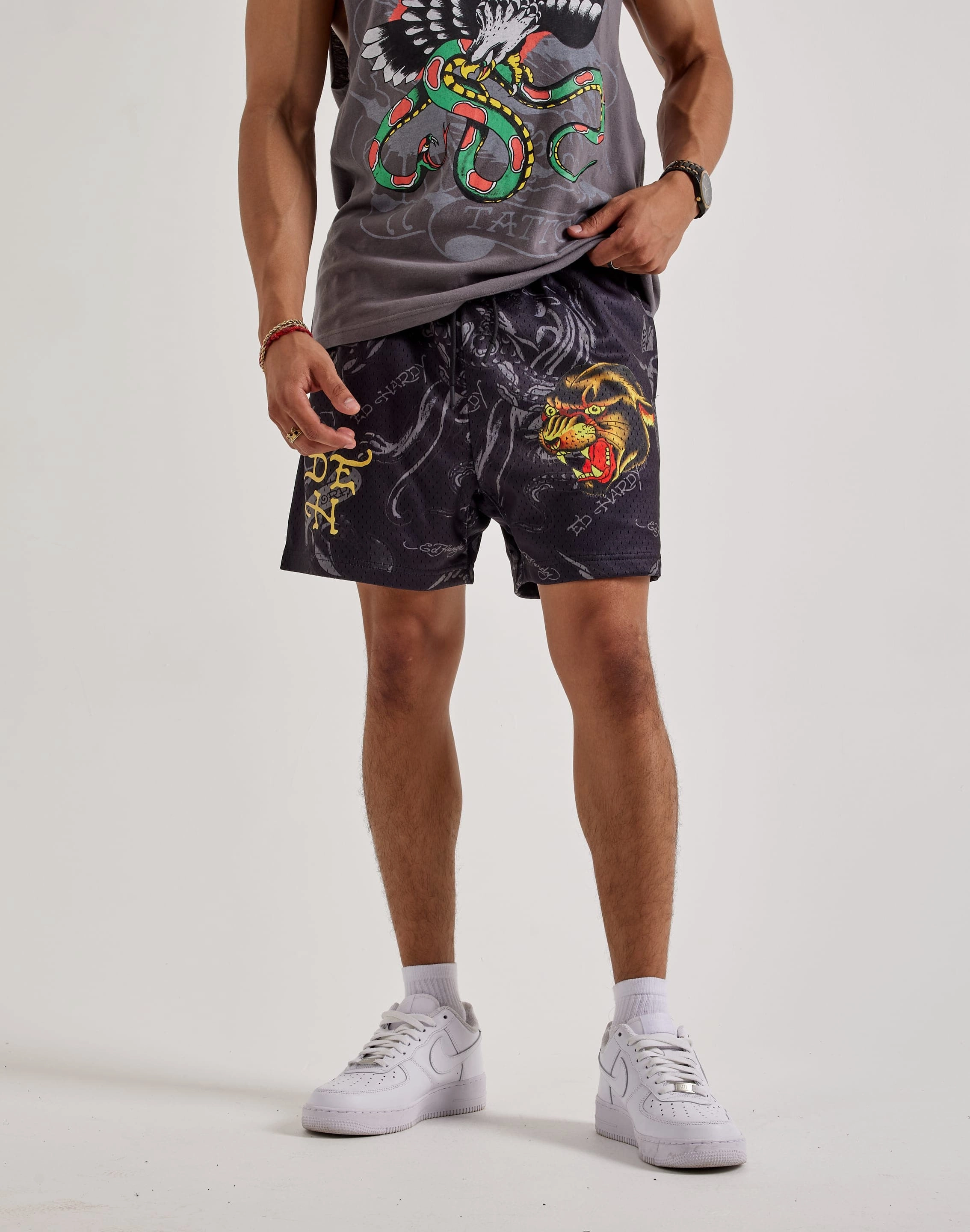 Classic fashion pieces Ed Hardy Panther Mesh Shorts Organic fashion products
