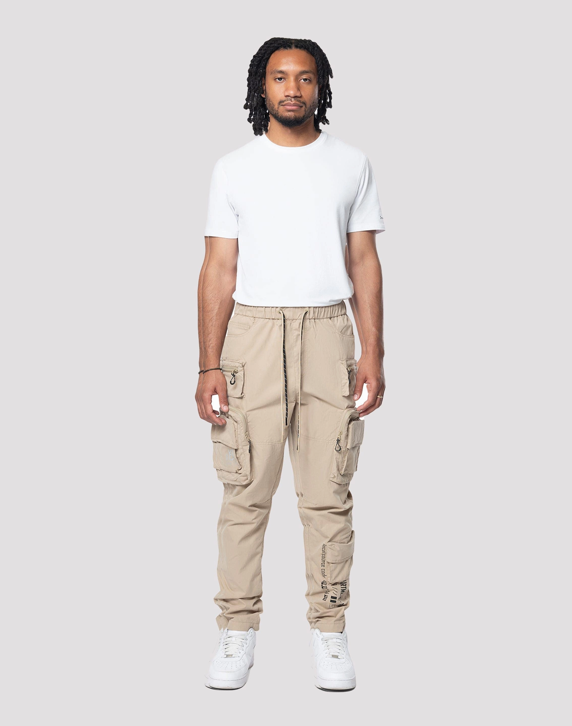 Grindhouse Utility Khaki Nylon Pants Leather - material fashion Free shipping offers