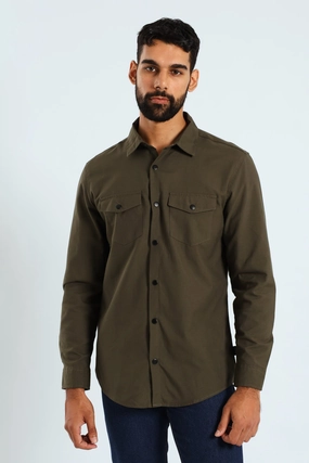 Fashion for all ages Long Sleeve Utility Over Shirt - Fatigue Fashion shows