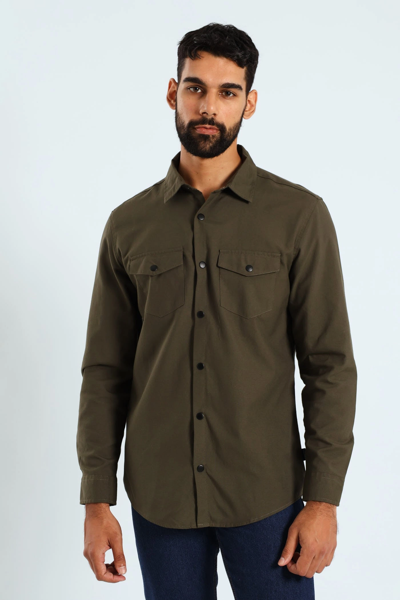 Online fashion shopping Long Sleeve Utility Over Shirt - Fatigue Suede - finished fashion