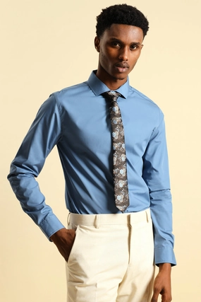 Fashion forecasting Easy Care Long Sleeve Shirt - Mid Blue Formal wear selections