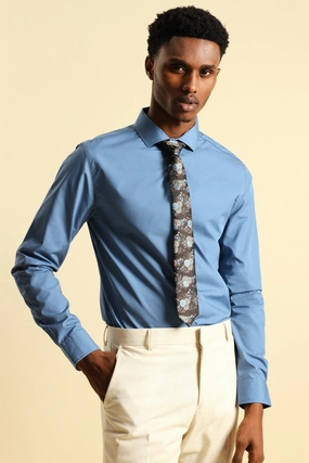 Fashion forecasting Easy Care Long Sleeve Shirt - Mid Blue Formal wear selections