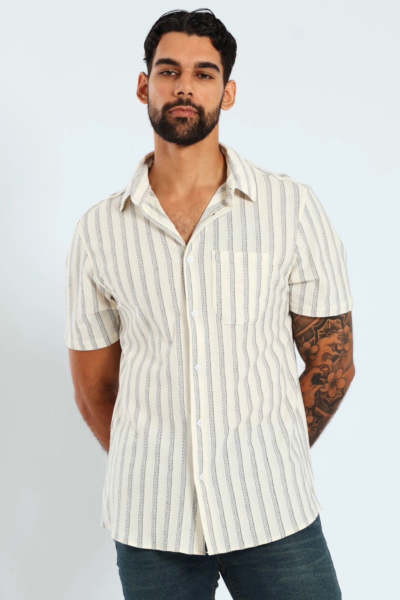 Surf Int Stripe Shirt - Ecru Casual wear options Swimwear selections