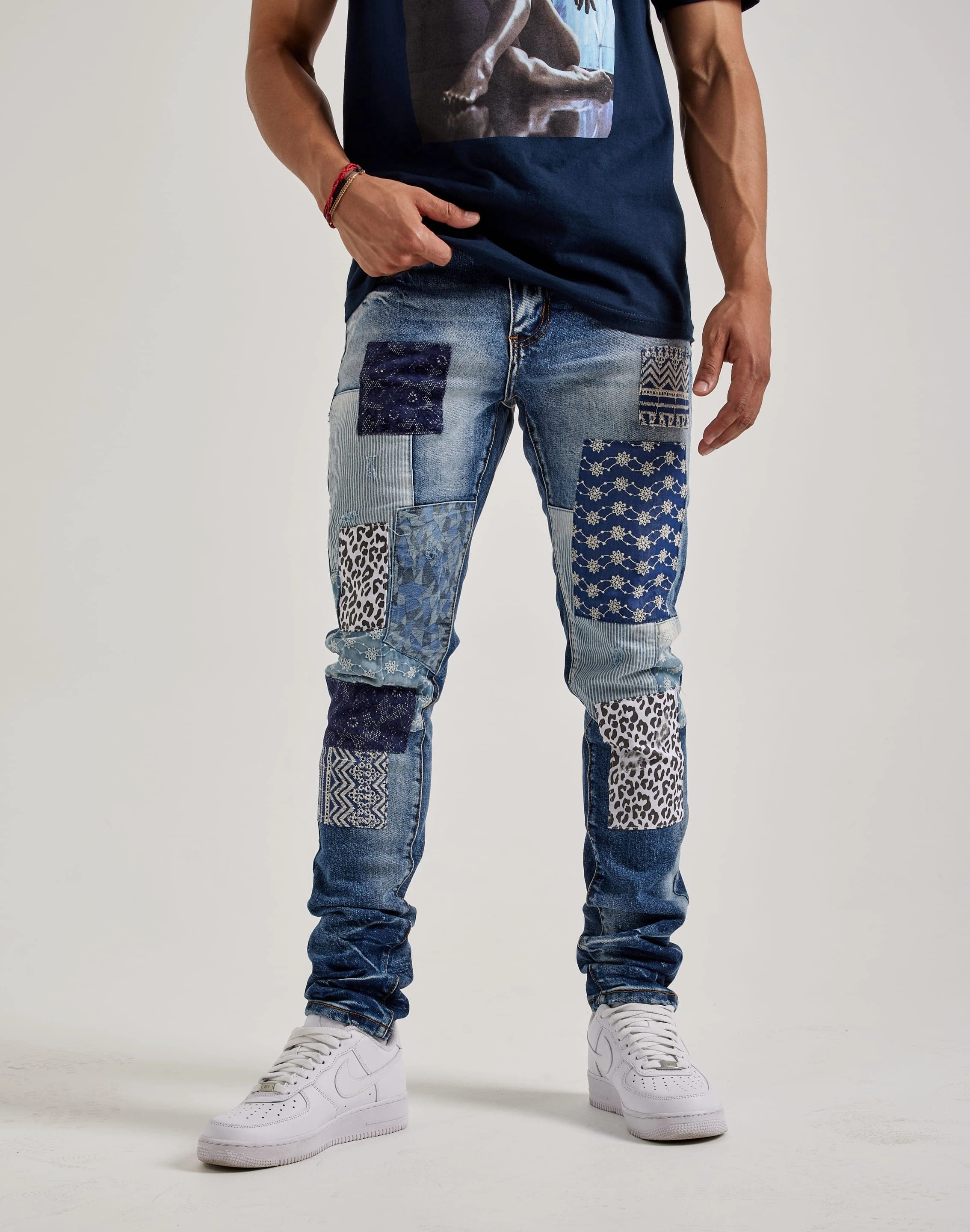 Embroidered fashion Embellish Nyc Patchwork Denim Jeans Workwear options
