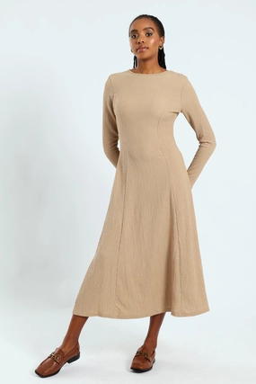 Fashion influencers' recommendations Fit & Flare Panelled Knit Midi Dress - Dark Beige Fashion boutiques
