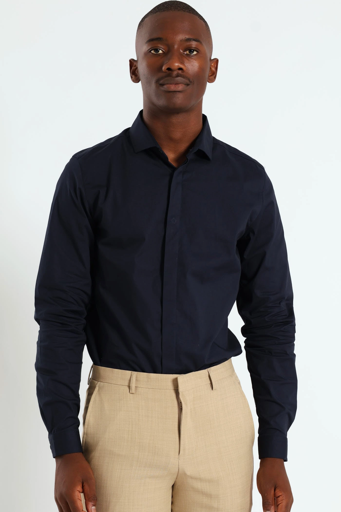 Fashion influencers' recommendations Stretch Concealed Placket Shirt - Navy Fashion collections