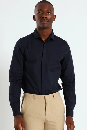 Fashion influencers' recommendations Stretch Concealed Placket Shirt - Navy Fashion collections