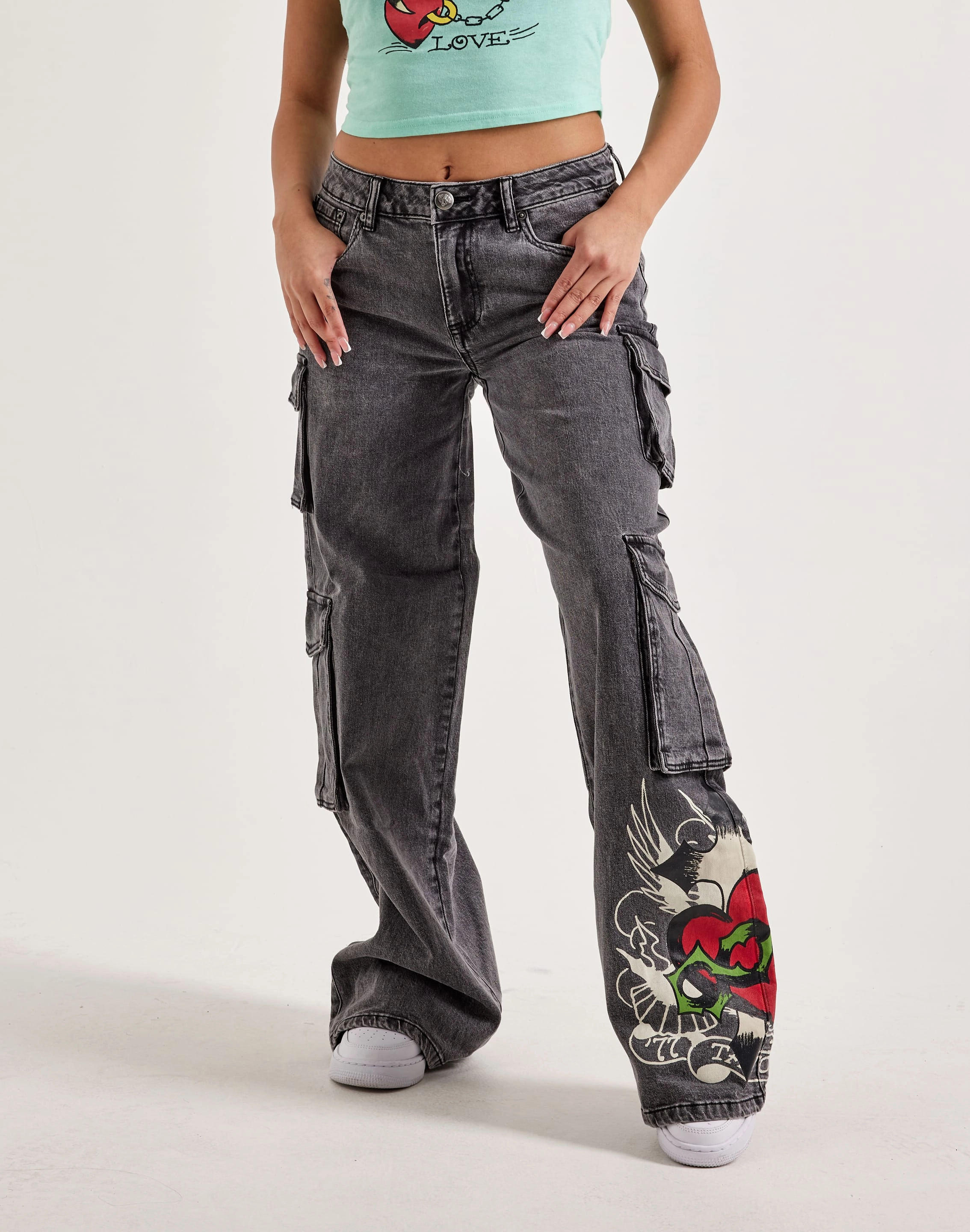 Cotton - made fashion Ed Hardy Sacred Heart Cargo Jeans Fashion bloggers' picks