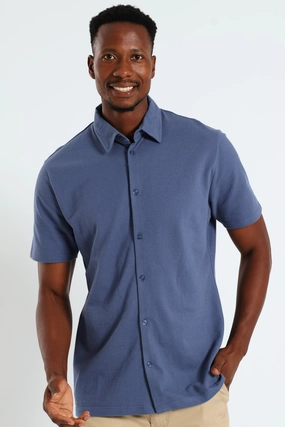 Fashion labels Button Through Mini Waffle Shirt - Dark Blue Classic fashion pieces