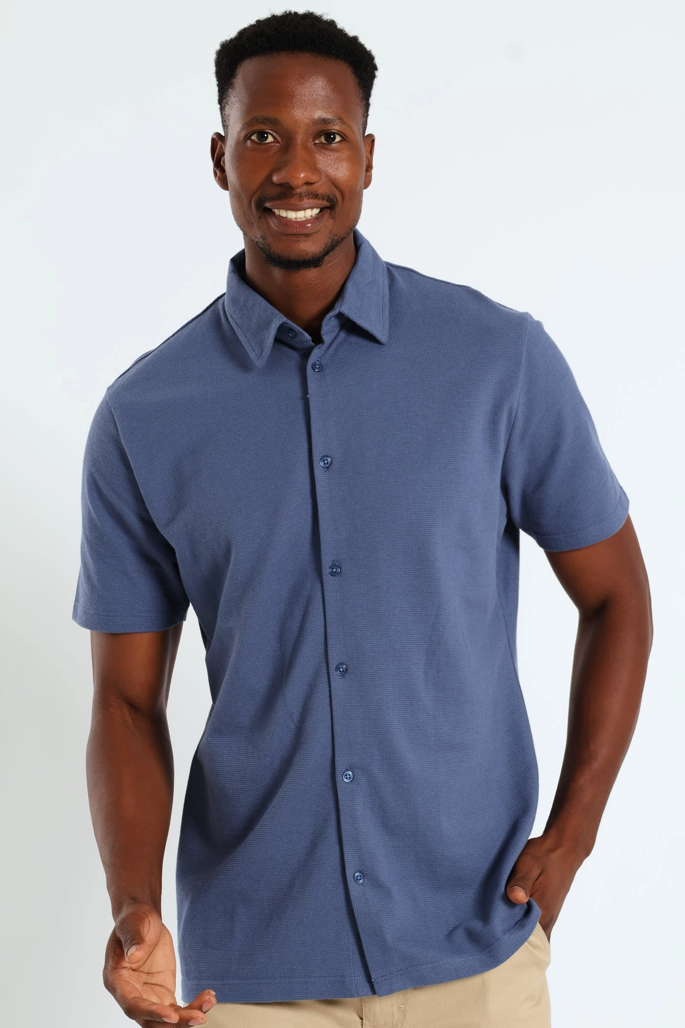 Luxury fashion items Button Through Mini Waffle Shirt - Dark Blue Cotton - made fashion