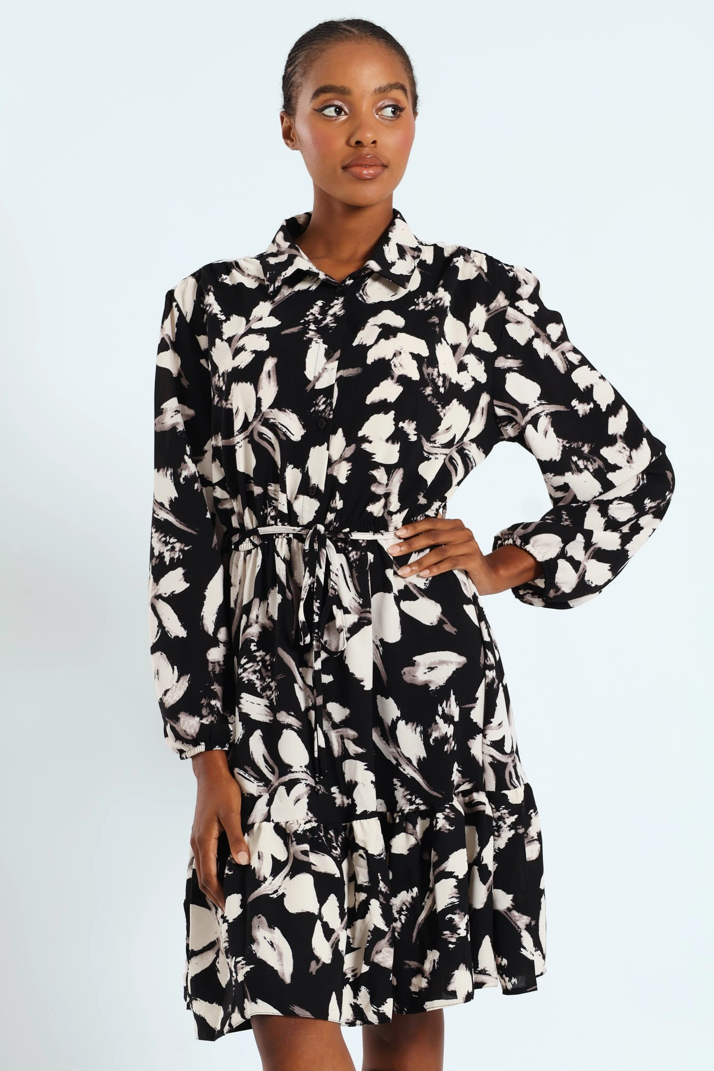 Fashion culture Button Through Monochrome Tiered Tea Dress Fashion storage (wardrobes, hangers, etc.)