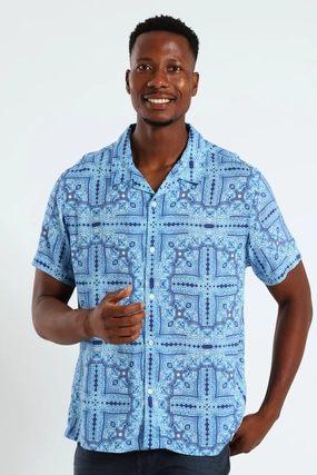 Fashion labels Eco Rayon Tile Shirt - Blue Lace - detailed fashion