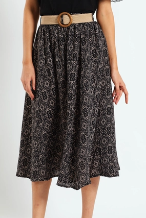 Fashion lookbook Rafia Belted Pleated Midi Skirt - Black/Beige Denim products