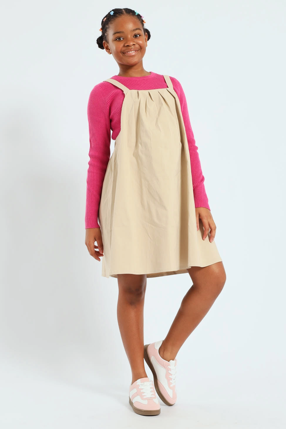 Fashion models Girls Pleated Pinafore Dress - Stone Formal wear selections